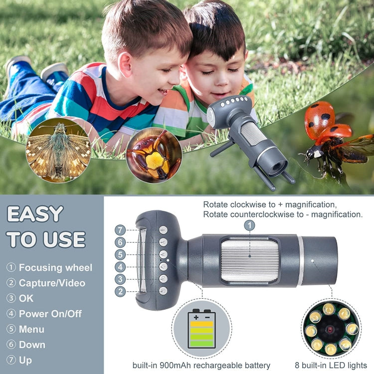 Children Camera Microscope USB Electronic Microscope Digital Magnifying Glass(Silver Gray) - Consumer Electronics by buy2fix | Online Shopping UK | buy2fix