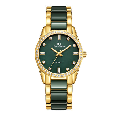 BS Bee Sister FA1629  Vintage Ceramic Rhinestone Ladies Watch(Peacock Green) - Alloy Watches by BS Bee Sister | Online Shopping UK | buy2fix