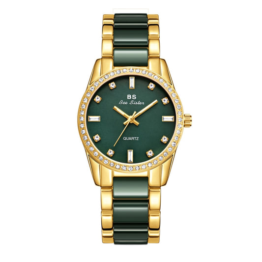 BS Bee Sister FA1629  Vintage Ceramic Rhinestone Ladies Watch(Peacock Green) - Alloy Watches by BS Bee Sister | Online Shopping UK | buy2fix