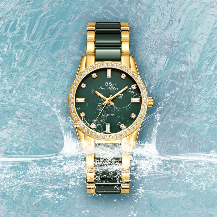BS Bee Sister FA1629  Vintage Ceramic Rhinestone Ladies Watch(Peacock Green) - Alloy Watches by BS Bee Sister | Online Shopping UK | buy2fix