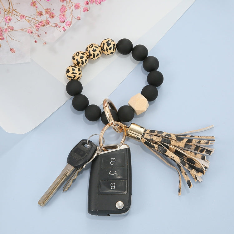 2 PCS Wooden Bead Frosted Bracelet Key Chain Pendant(Orange Leopard Pattern) - In Car by null | Online Shopping UK | buy2fix