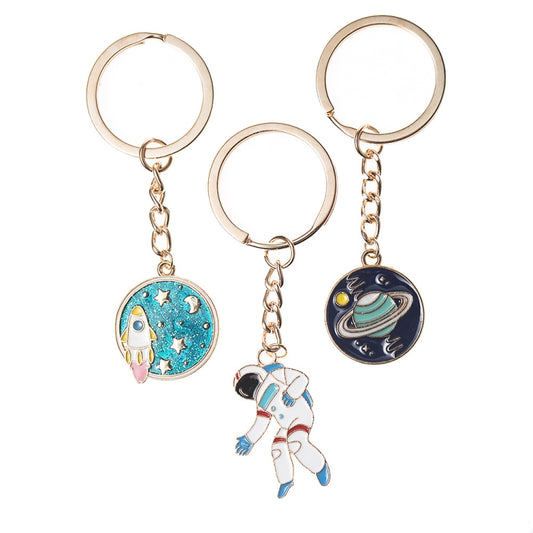 5 PCS Drip Oil Round Keychain Key Ring Bag Pendant(Planet Rocket) by buy2fix