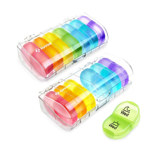 Week 14 Grids Rainbow Portable Plastic Compartment Medicine Box(As Show) by buy2fix