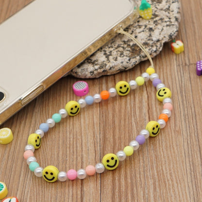 Imitation Pearl Mobile Phone Chain Smiley Beaded Soft Pottery Love Mobile Phone Chain(Qt-k210095b) - Others Accessories by buy2fix | Online Shopping UK | buy2fix