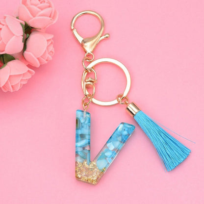 2 PCS English Alphabet Epoxy Tassel Keychain Bag Pendant(V) - In Car by buy2fix | Online Shopping UK | buy2fix