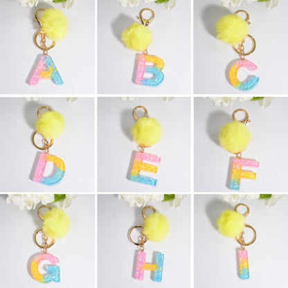 2 PCS Crystal Epoxy Rainbow Color Keychain Hair Ball Ladies Bag Pendant(B) - In Car by buy2fix | Online Shopping UK | buy2fix