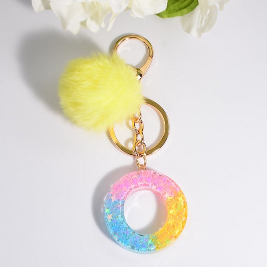 2 PCS Crystal Epoxy Rainbow Color Keychain Hair Ball Ladies Bag Pendant(O) - In Car by buy2fix | Online Shopping UK | buy2fix