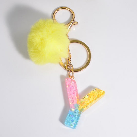 2 PCS Crystal Epoxy Rainbow Color Keychain Hair Ball Ladies Bag Pendant(Y) - In Car by buy2fix | Online Shopping UK | buy2fix