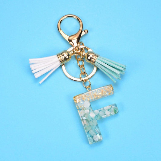 2 PCS Gold Foil English Letter Tassel Keychain Bag Decoration Pendant(F) - In Car by buy2fix | Online Shopping UK | buy2fix