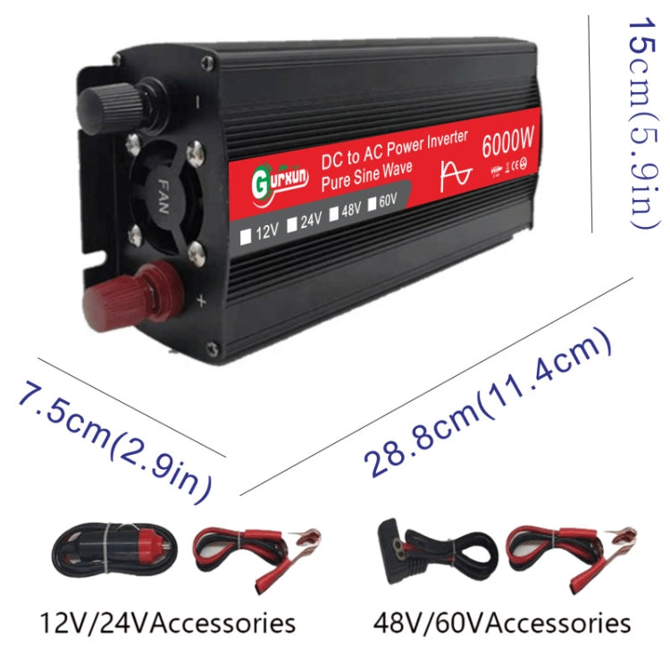 Gurxun 6000W High Power Sine Wave Inverter With Single Digital Display, Specification: 24V-220V - In Car by Gurxun | Online Shopping UK | buy2fix