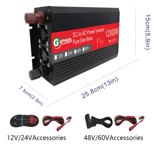 Gurxun 12000W High Power Household Car Sine Wave Inverter, Specification: 24V To 220V by buy2fix