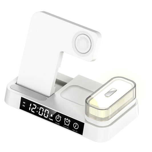 A37 30W 3-in-1 Wireless Charging Phone Stand with RGB Night Light & Alarm Clock & Watch Charger For Apple Function(White) - Multifunction Charger by buy2fix | Online Shopping UK | buy2fix