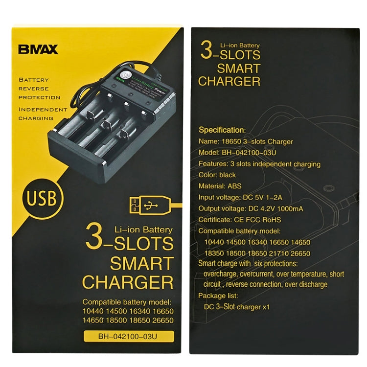 BMAX 18650 3 Slot USB Charging Seat 3.7/4.2V Independent Lithium Battery Charger - Consumer Electronics by BMAX | Online Shopping UK | buy2fix