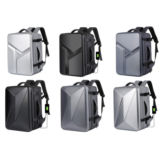 Large-capacity Waterproof Expandable Hard Shell Backpack with USB Charging Hole(162 Black) by buy2fix