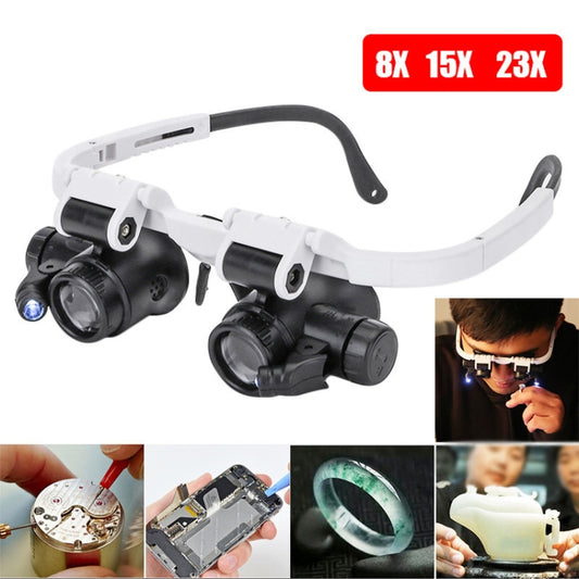 9892H-1 8x / 15x / 23x 2LED Head-mounted Magnifier Watch Repair Glasses Type Magnifier by buy2fix