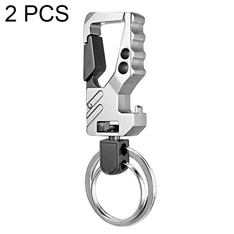 2 PCS QP-131 Multifunctional Double Ring Car Keychain Bottle Opener Carabiner(Black Silver) - In Car by buy2fix | Online Shopping UK | buy2fix