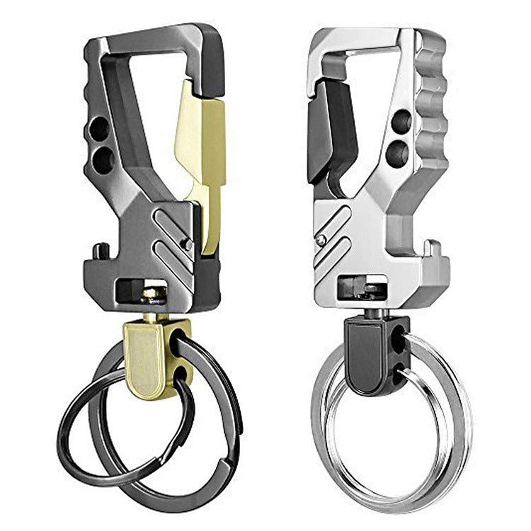 2 PCS QP-131 Multifunctional Double Ring Car Keychain Bottle Opener Carabiner(Black Silver) - In Car by buy2fix | Online Shopping UK | buy2fix