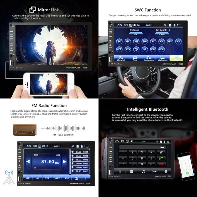 7703C 7 inch Car Double Butt Universal MP5 Bluetooth Player, Style: Standard+4 Light Camera - In Car by buy2fix | Online Shopping UK | buy2fix