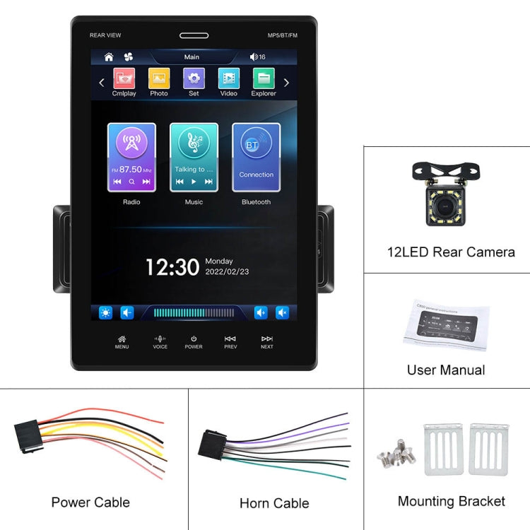 C800 9.5 Inch MP5 Single Butt Carplay Player, Style: Standard+12 Light Camera - In Car by buy2fix | Online Shopping UK | buy2fix