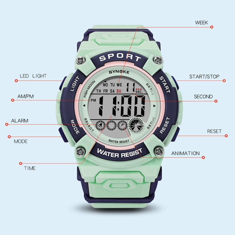 SYNOKE 9810 Multifunctional Luminous Waterproof Student Sports Watch(Smog Blue) - Sport Watches by SYNOKE | Online Shopping UK | buy2fix