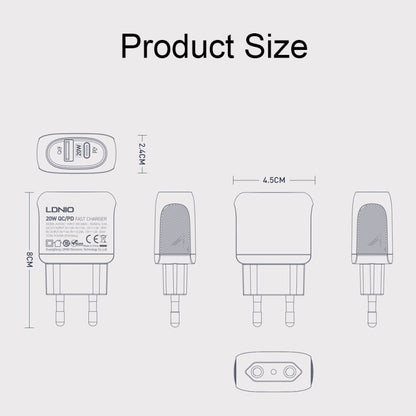 LDNIO A2316C 20W PD+QC 3.0 Phone USB Multi-hole Fast Charger EU Plug with USB-C/Type-C Cable - Mobile Accessories by LDNIO | Online Shopping UK | buy2fix