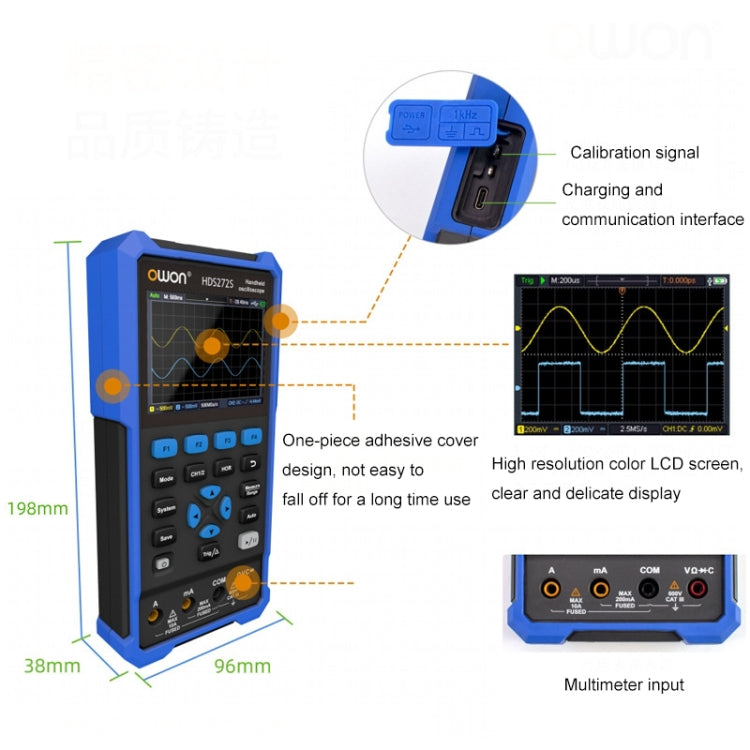 OWON VC101A (3 3/4) Oscilloscope Signal Source Multifunctional All-in-one Multimeter HDS272S With Single Probe (70M Bandwidth) - Consumer Electronics by buy2fix | Online Shopping UK | buy2fix