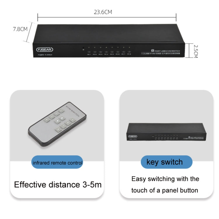 FJGEAR FJ-810UK 8 In 1 Out Computer Host VGA To KVM Switcher With Desktop Switch, EU Plug(Black) - Converter by FJGEAR | Online Shopping UK | buy2fix