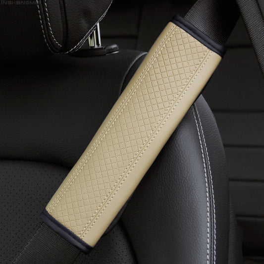Fiber Leather Embossed Car Seat Belt Shoulder Cover Protector 6.5X23cm(Beige) - In Car by buy2fix | Online Shopping UK | buy2fix