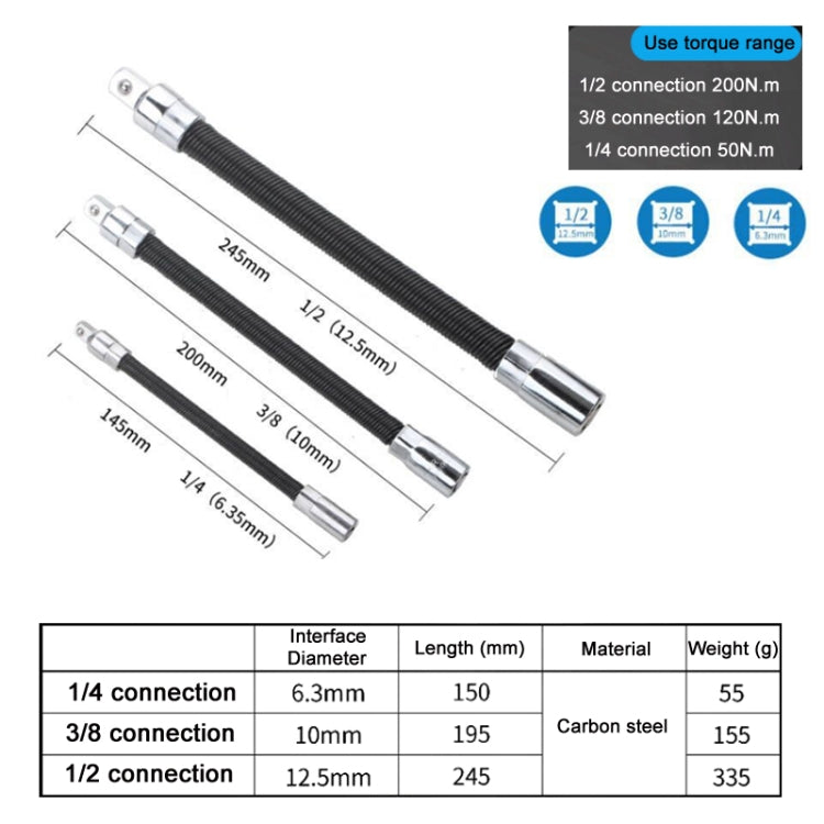 3 PCS/Set 1/4-3/8-1/2 Sleeve Extension Bendable Universal Joint Rod, Color: Black - In Car by buy2fix | Online Shopping UK | buy2fix