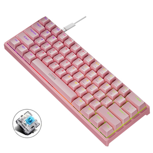 LEAVEN K620 61 Keys Hot Plug-in Glowing Game Wired Mechanical Keyboard, Cable Length: 1.8m, Color: Pink Green Shaft - Wired Keyboard by LEAVEN | Online Shopping UK | buy2fix