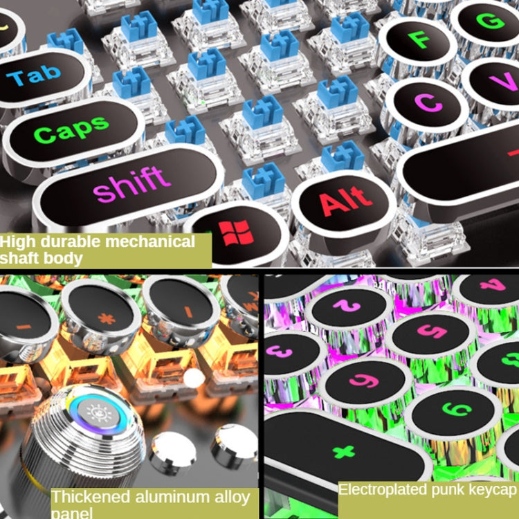 K820 104 Keys Retro Punk Plating Knob Glowing Wired Green Shaft Keyboard, Cable Length: 1.6m, Style: Square (Black) - Wired Keyboard by buy2fix | Online Shopping UK | buy2fix