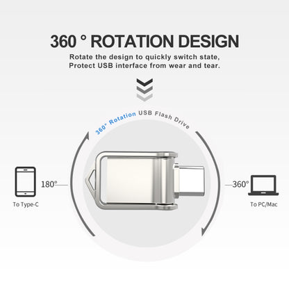 32GB USB 2.0 + Type-C/USB-C High Speed Mini Computer and Phone Dual-purpose Rotary U Disk(Silver) - USB Flash Drives by buy2fix | Online Shopping UK | buy2fix