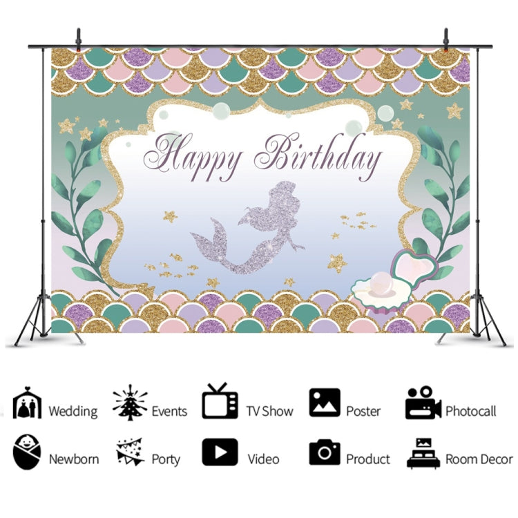 120 x 80cm Mermaid Happy Birthday Photography Background Cloth(12010125) - Camera Accessories by buy2fix | Online Shopping UK | buy2fix