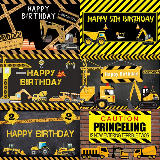 1.2m x 0.8m Construction Vehicle Series Happy Birthday Photography Background Cloth(11604130) by buy2fix