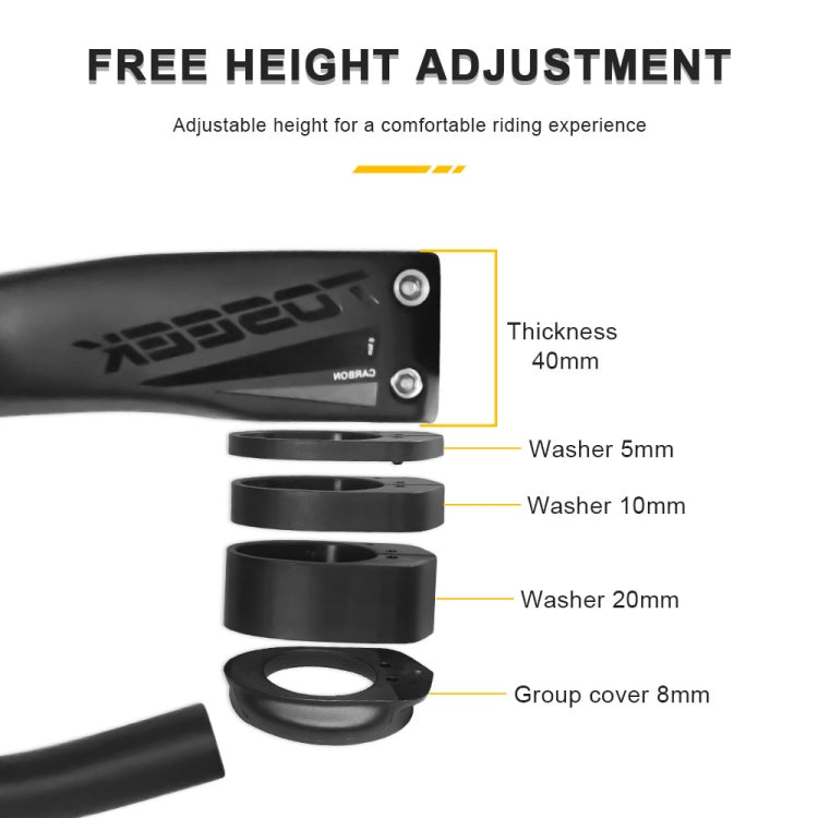 TOSEEK TR5500 Integrated Bending Handlebar Carbon Fiber Bike Grips, Size: 36x8cm - Outdoor & Sports by TOSEEK | Online Shopping UK | buy2fix