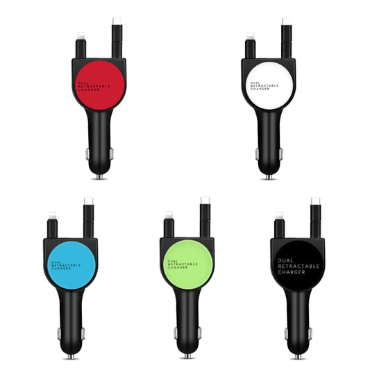 3 In 1 3.1A Dual USB Single Pull Retractable Fast QC3.0 Car Charger(White) - Car Charger by buy2fix | Online Shopping UK | buy2fix