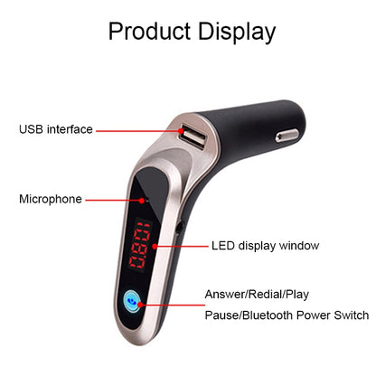 S7 Smart Digital Display Music Player Calling Car Charger, Color: Black - In Car by buy2fix | Online Shopping UK | buy2fix