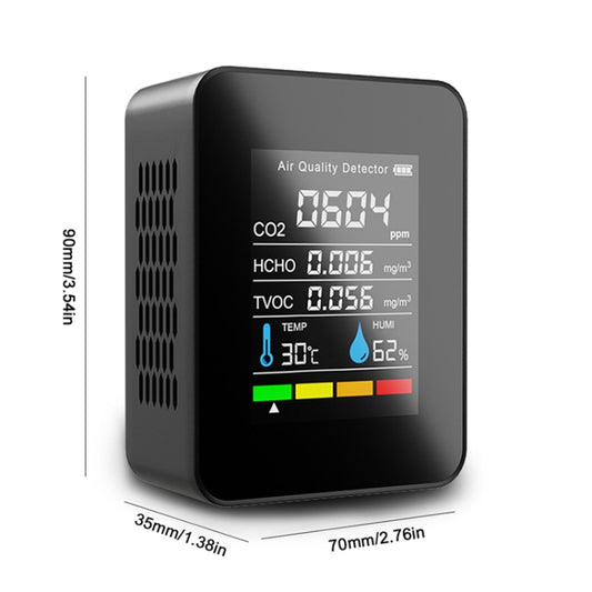 5 In 1 Temperature Humidity TVOC HCHO CO2 Large Screen Display Power Digital Air Quality Monitor(Black) by buy2fix