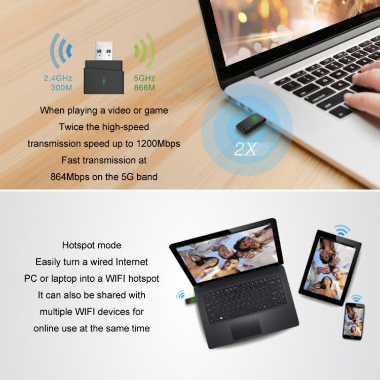 BT5.0 AC1200M Dual Band 2.4G+5.8G USB3.0 Wireless Gigabit Network Card - USB Network Adapter by buy2fix | Online Shopping UK | buy2fix