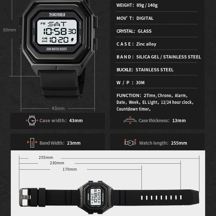 SKMEI 1875 Men Outdoor Electronic Watch Timing Multi-Functional Watch, Style: Silicone Band White Machine - Silicone Strap Watches by SKMEI | Online Shopping UK | buy2fix