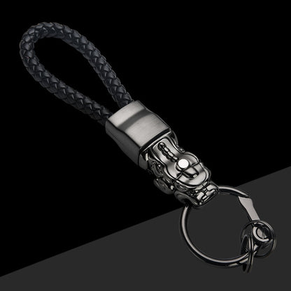 Braided Leather Rope Brave Troops Keychain With LED Light Metal Pendant(Black+Black Rope) - In Car by buy2fix | Online Shopping UK | buy2fix