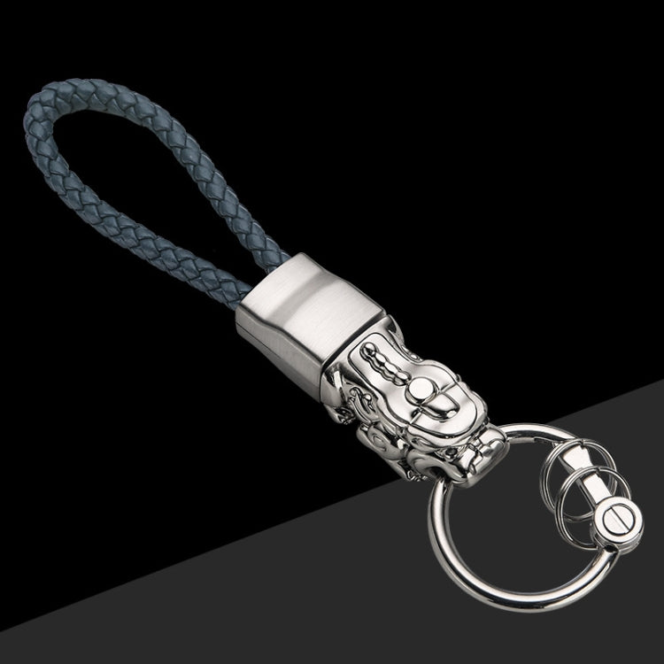 Braided Leather Rope Brave Troops Keychain With LED Light Metal Pendant(White+Gray Rope) - In Car by buy2fix | Online Shopping UK | buy2fix