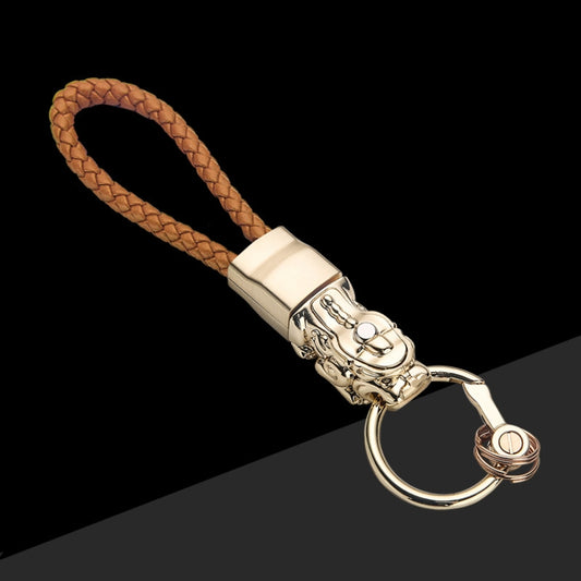 Braided Leather Rope Brave Troops Keychain With LED Light Metal Pendant(Golden+Orange Rope) - In Car by buy2fix | Online Shopping UK | buy2fix