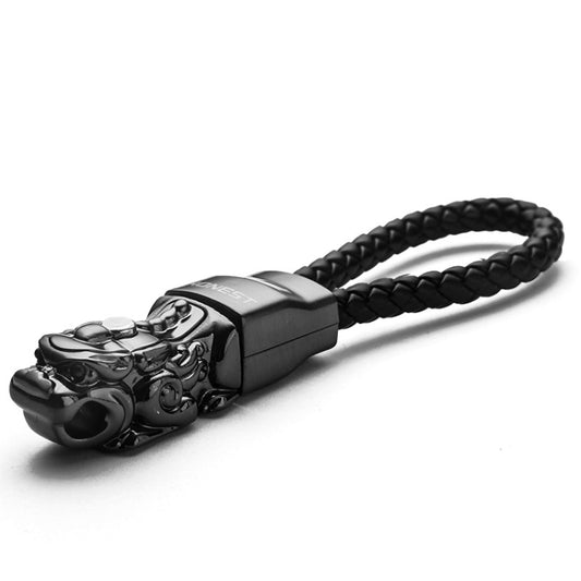 Braided Leather Rope Brave Troops Keychain With LED Light Metal Pendant(White+Gray Rope) by buy2fix