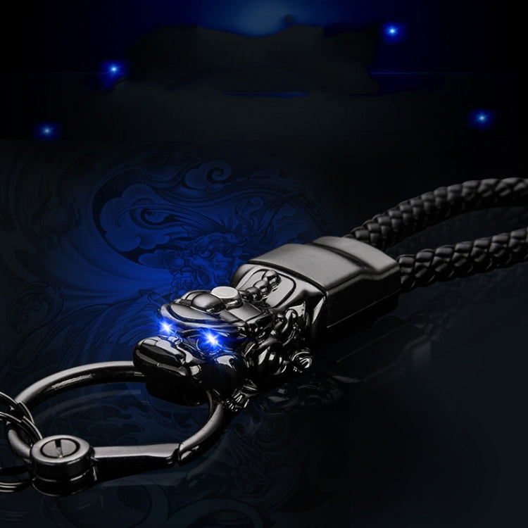 Braided Leather Rope Brave Troops Keychain With LED Light Metal Pendant(Black+Black Rope) - In Car by buy2fix | Online Shopping UK | buy2fix