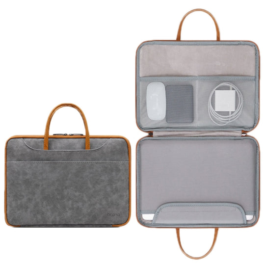 Sac d'ordinateur étanche portable entièrement ouvert en cuir Baona, taille: 14 pouces (gris marron)