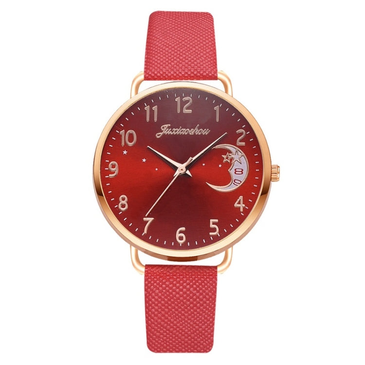 Ladies Moon Pattern Dial PU Strap Quartz Watch, Color: Red - Leather Strap Watches by buy2fix | Online Shopping UK | buy2fix