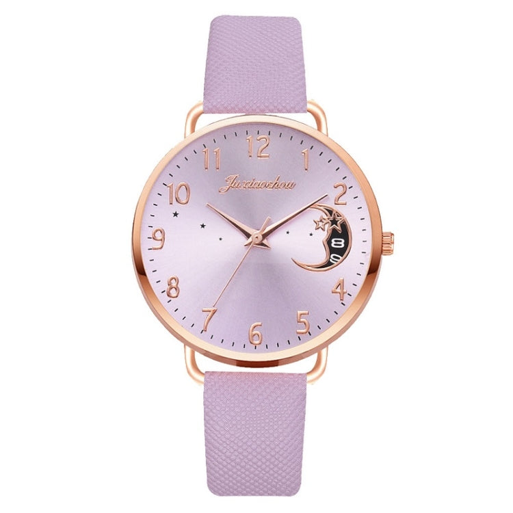 Ladies Moon Pattern Dial PU Strap Quartz Watch, Color: Purple - Leather Strap Watches by buy2fix | Online Shopping UK | buy2fix