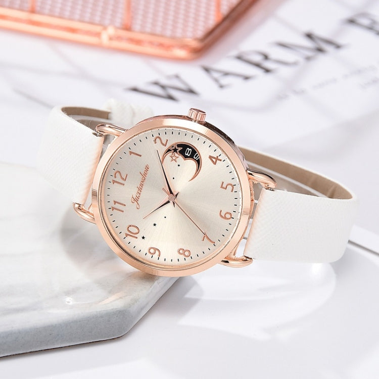 Ladies Moon Pattern Dial PU Strap Quartz Watch, Color: Black+Bracelet - Leather Strap Watches by buy2fix | Online Shopping UK | buy2fix