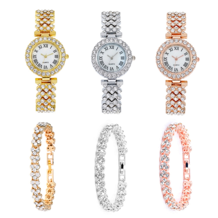 Roman Pattern Diamond Ladies Quartz Watch, Color: Gold - Alloy Watches by buy2fix | Online Shopping UK | buy2fix